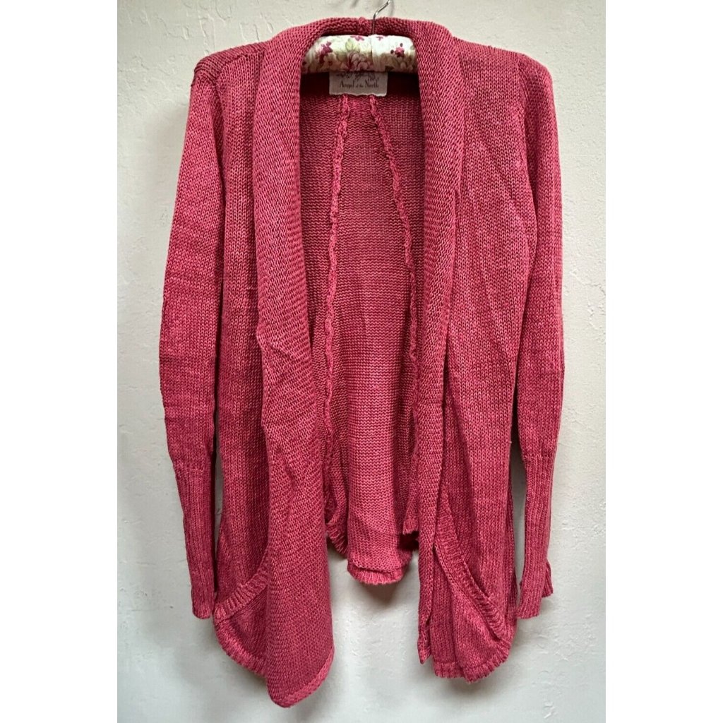 Angel Of The North By Anthropologie Linen Blend Knit Cardigan Sweater Small Red